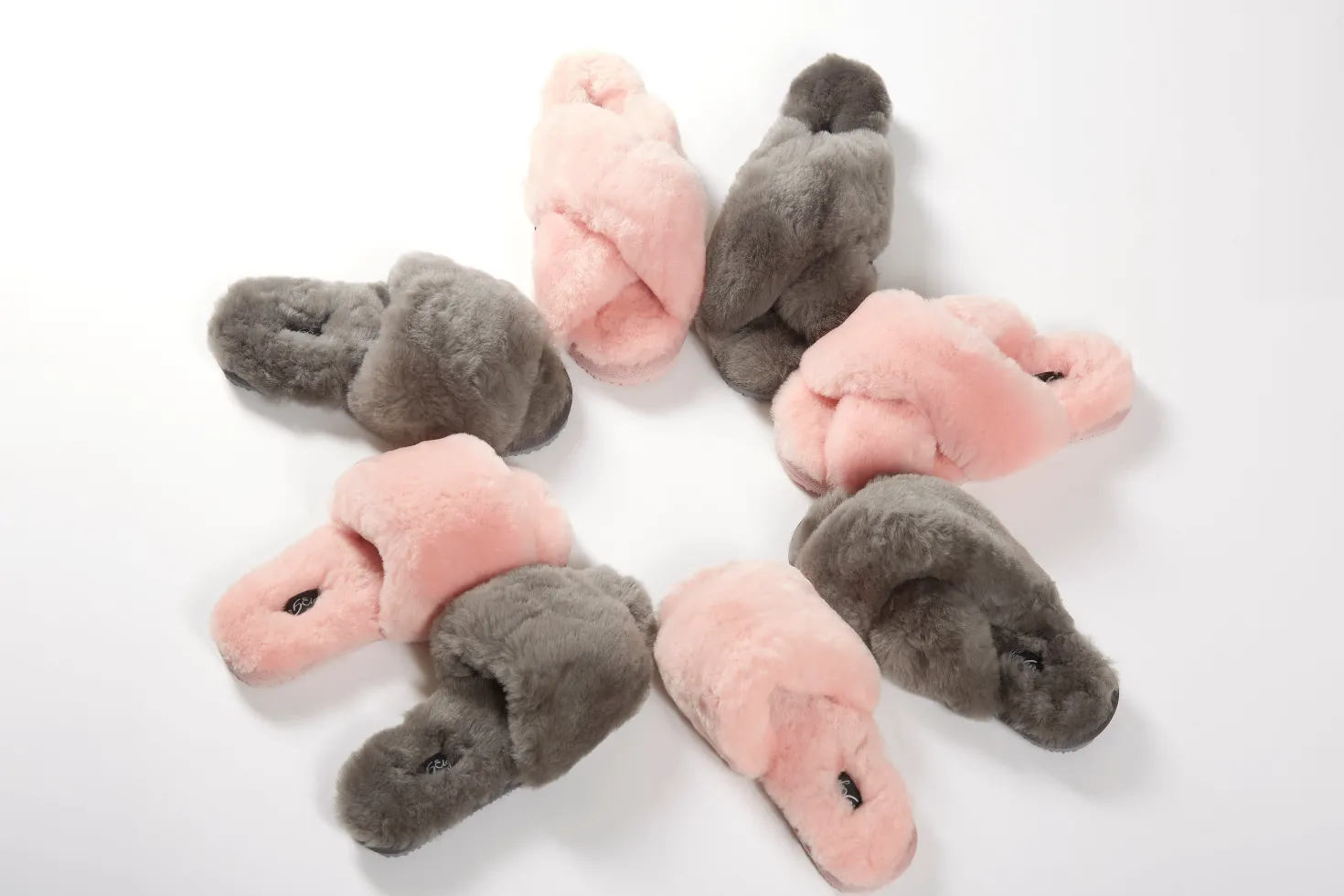 Baby Pink Deep Criss Cross Sheepskin Slippers