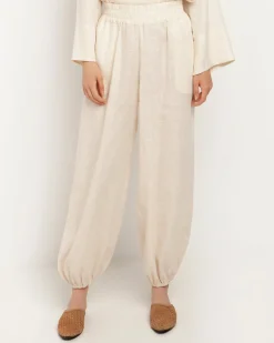 Beige Cargo Linen Trousers