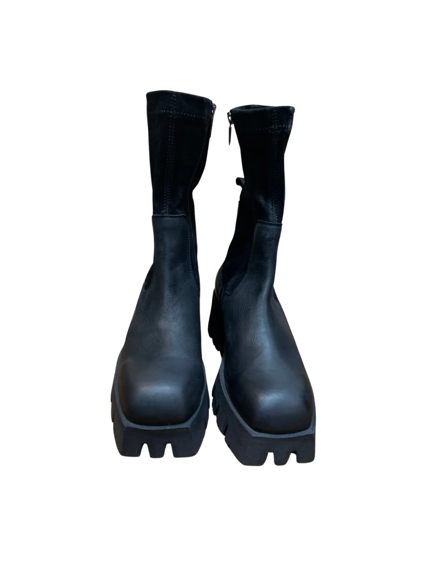 Black Leather and Suede Stretch Ankle Boots