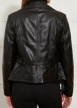 Black Leather Biker Jacket With Belt