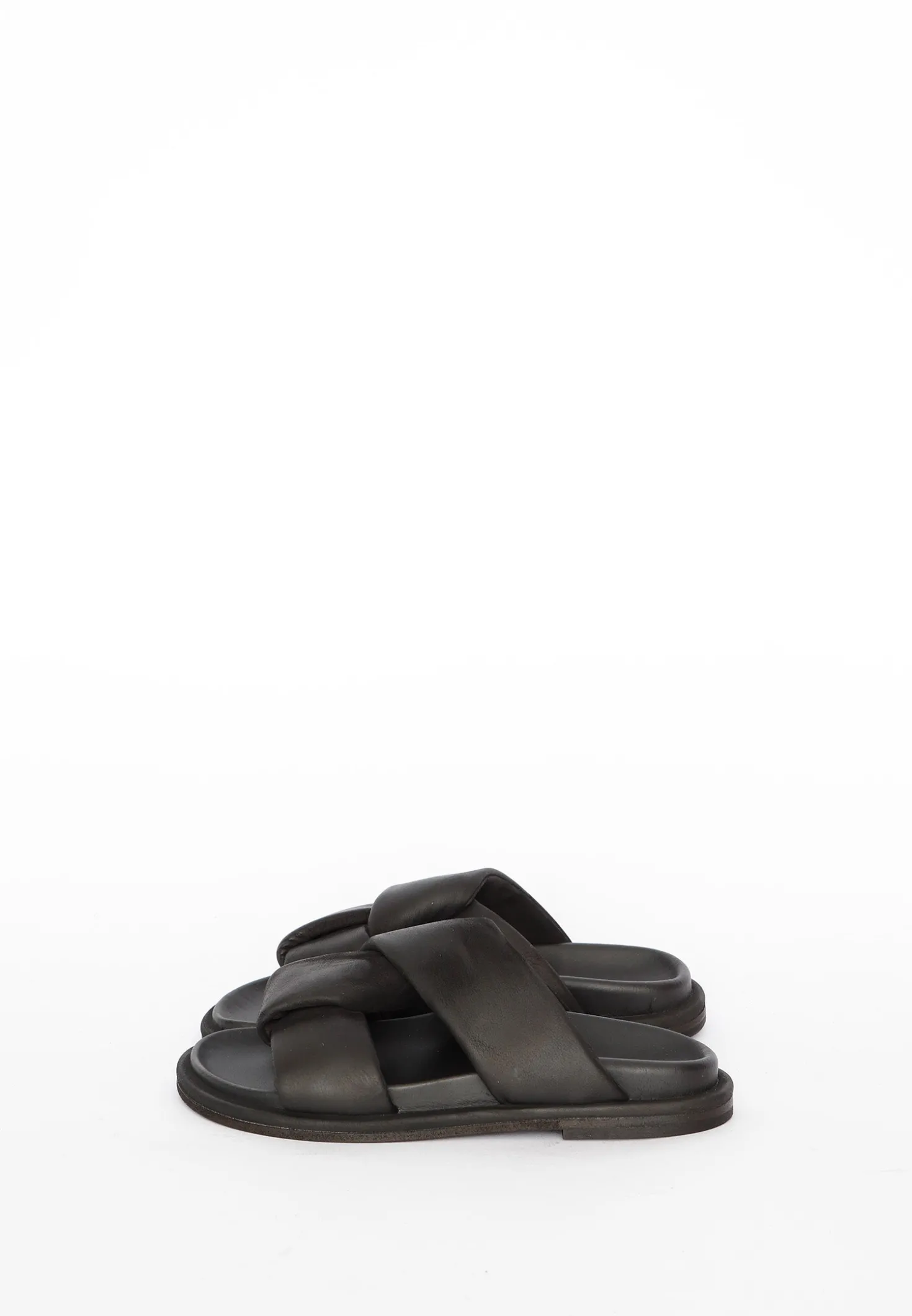 Black leather padded cross mules