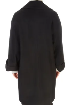 Black Wool Double Breasted Coat With Mink Trim