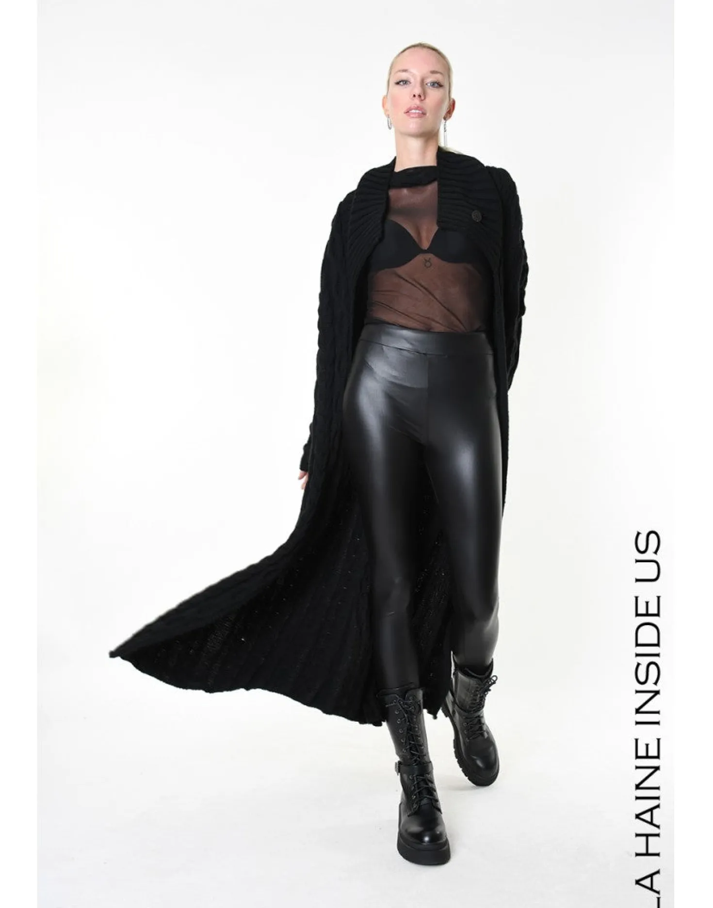 Cable Knit Black Long Cardigan Coat