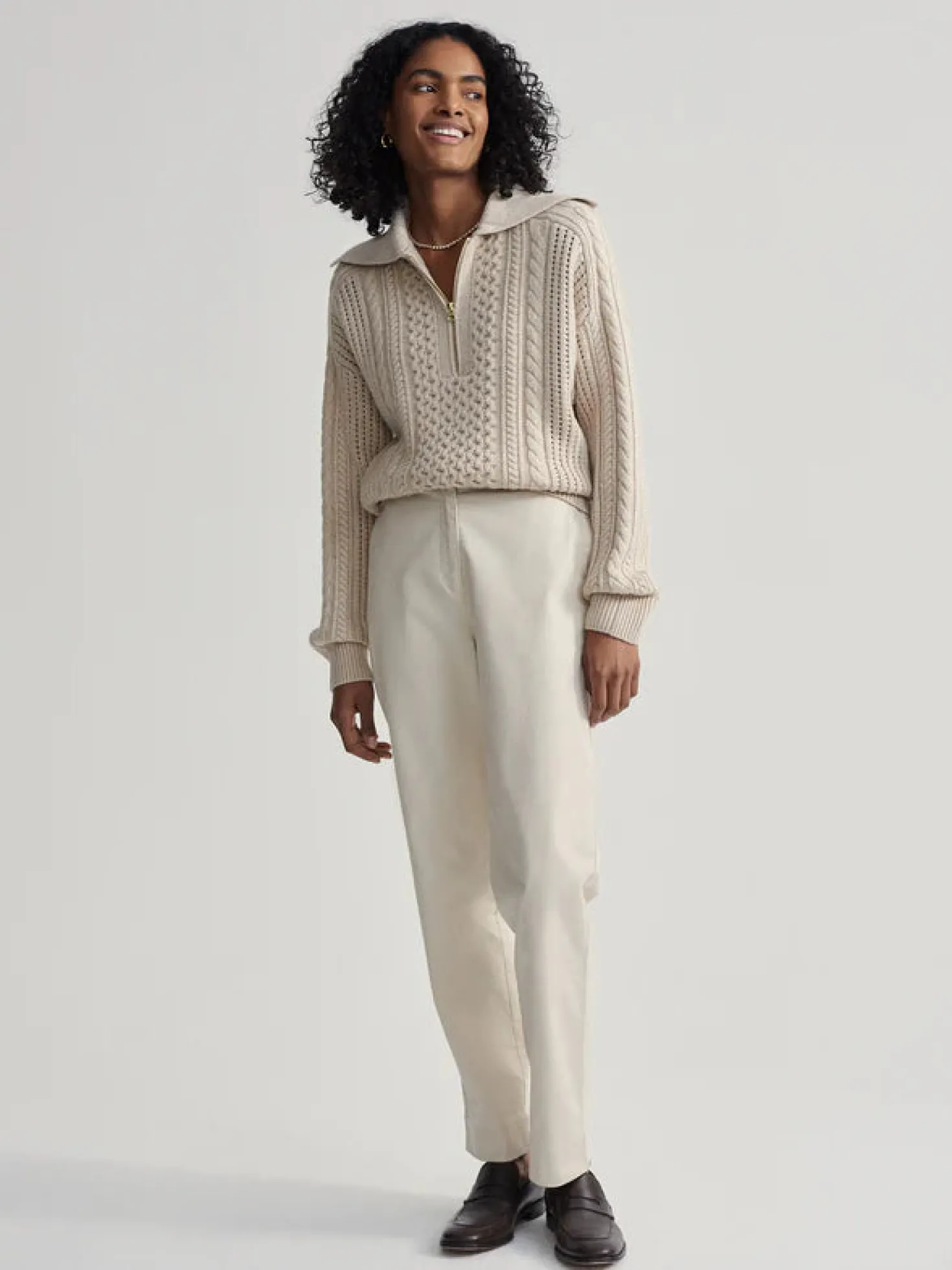 Camello Cable Knit Sweater Parchment