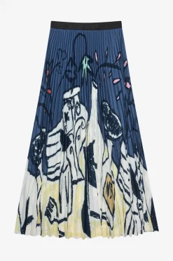 Charming Blue Print Pleated Skirt