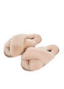 Cream Deep Criss Cross Sheepskin Slippers