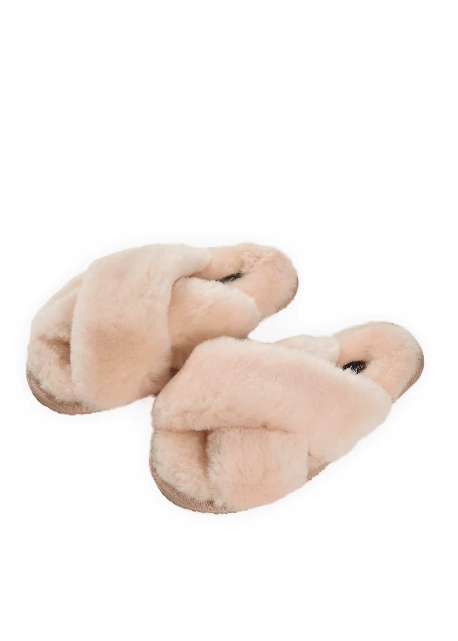 Cream Deep Criss Cross Sheepskin Slippers