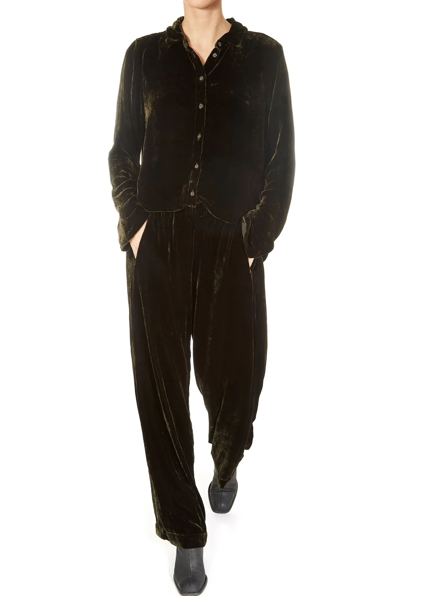 'Dennie' Green Silk Velvet Trousers