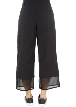 'Even' Cropped Black Chiffon Hem Wide Leg Trousers