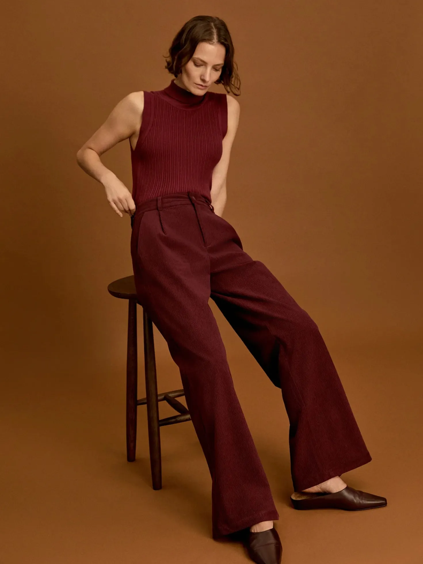 Floris Decadent Chocolate Wide Leg Cord Pant 29.5"