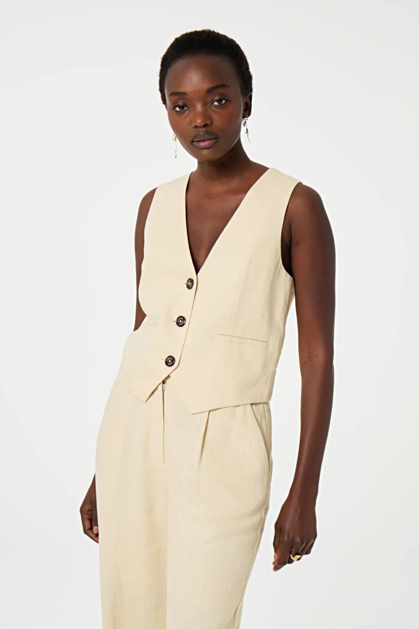 Gigi Latte V Neck Gilet