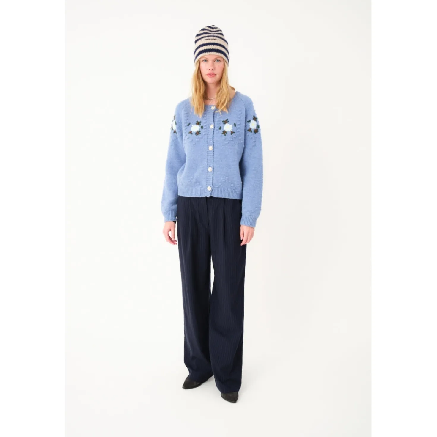 Gracelynn Blue Melange Knit Cardigan
