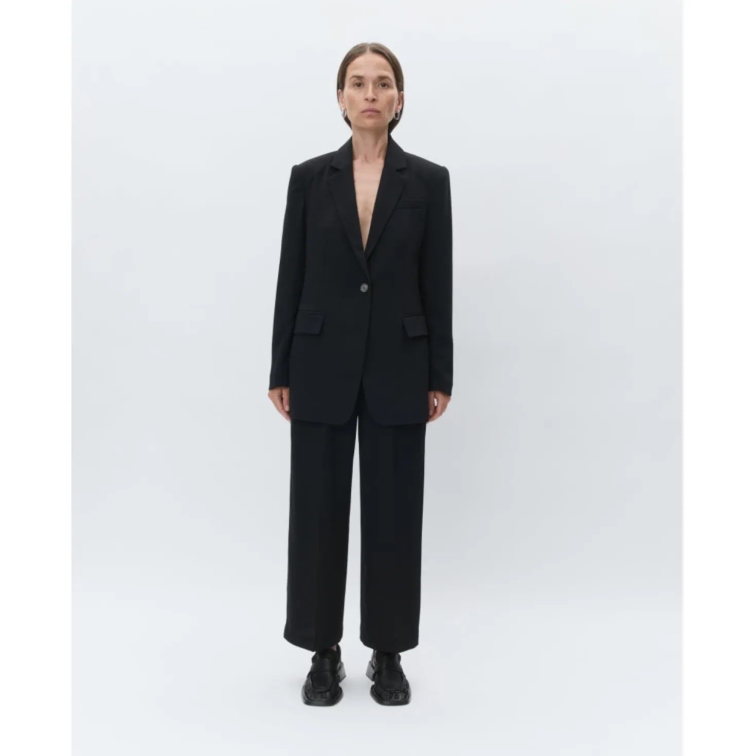 Jonah Classic Gaberdine Black Cropped Trousers