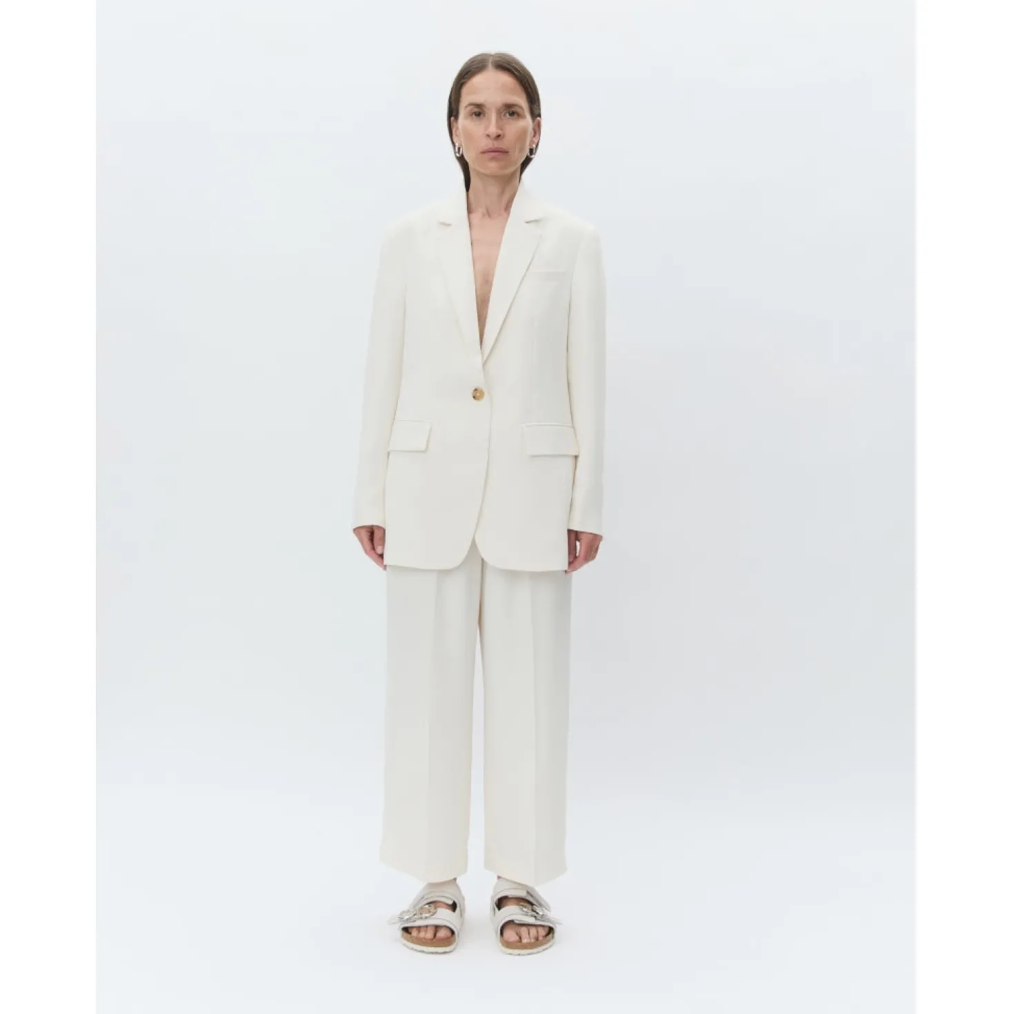 Jonah Classic Gaberdine Ivory Cropped Trousers