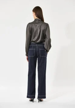 Kikki Anchor Grey Blouse with Bow