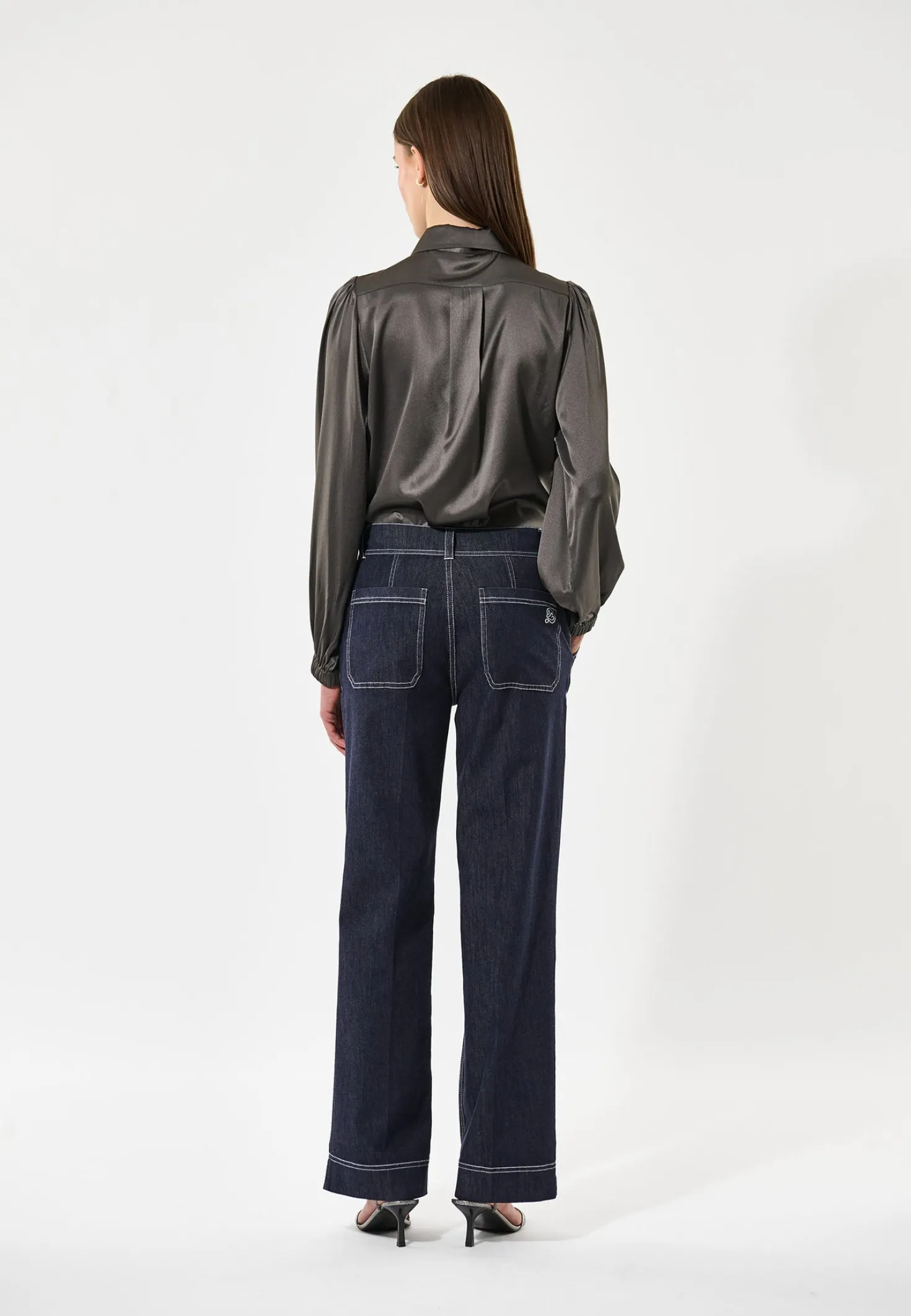 Kikki Anchor Grey Blouse with Bow
