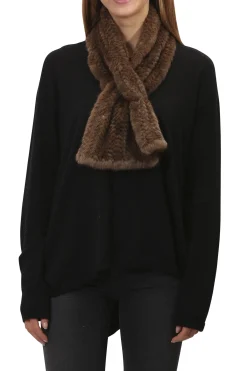 Knitted Grey Slit Mink Luxury Fur Scarf