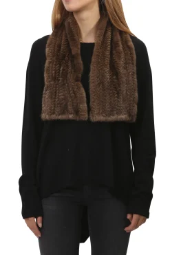 Knitted Grey Slit Mink Luxury Fur Scarf
