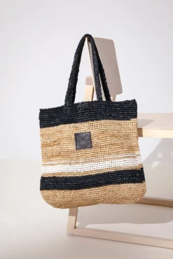Lea Raffia Striped Straw Bag