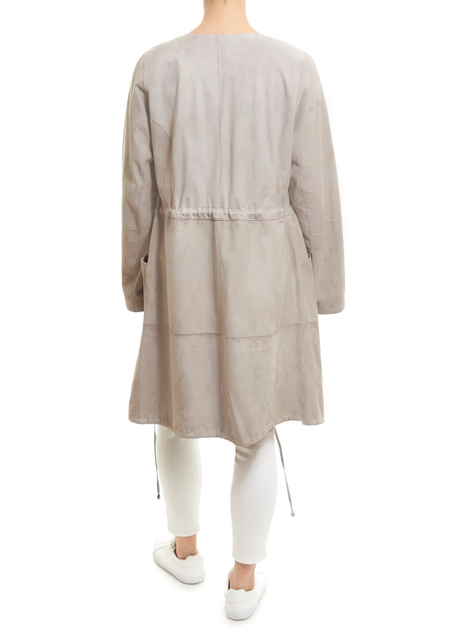 Long Light Grey Suede Coat