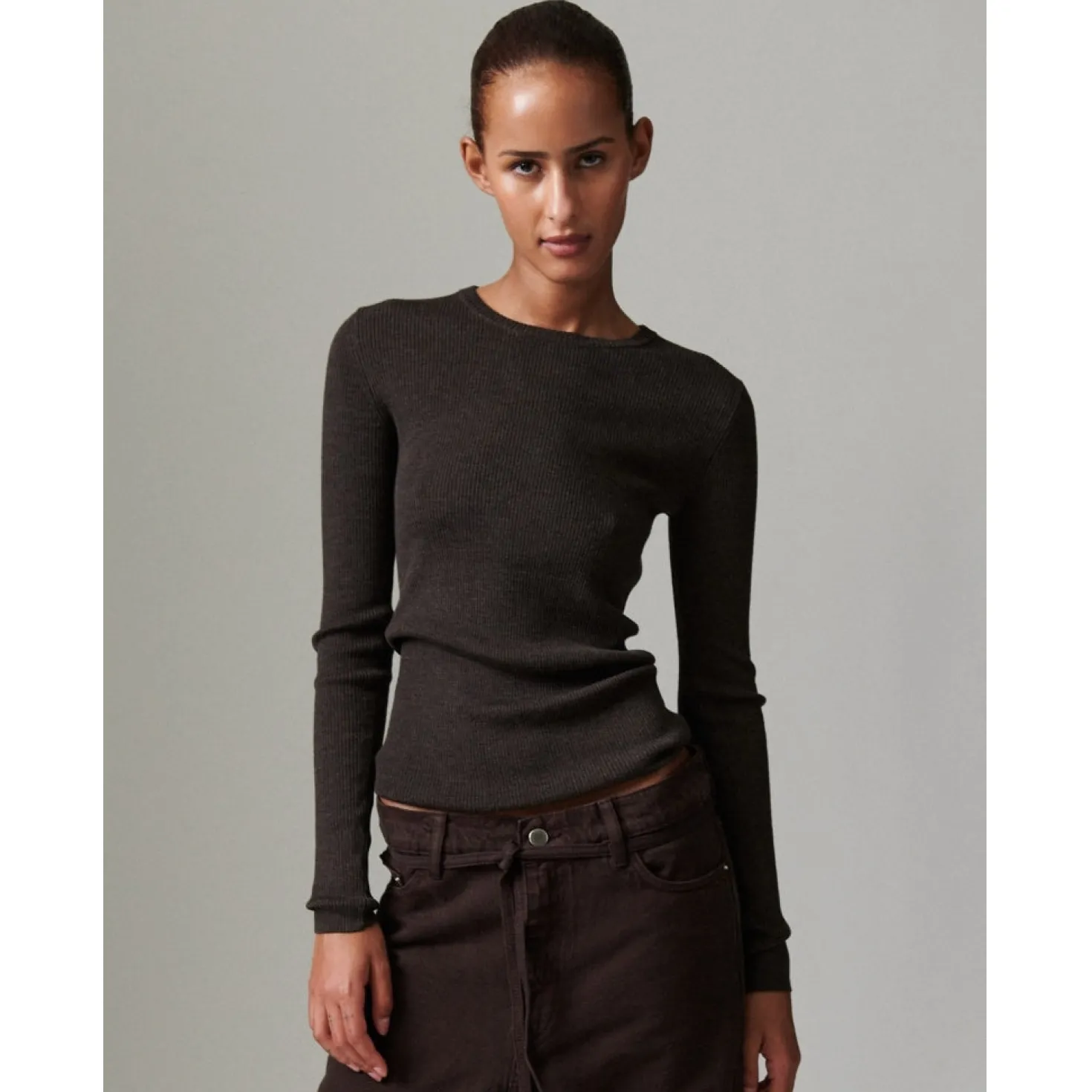 Mariana Expresso Melange Daily Elements Ribbed Sweater