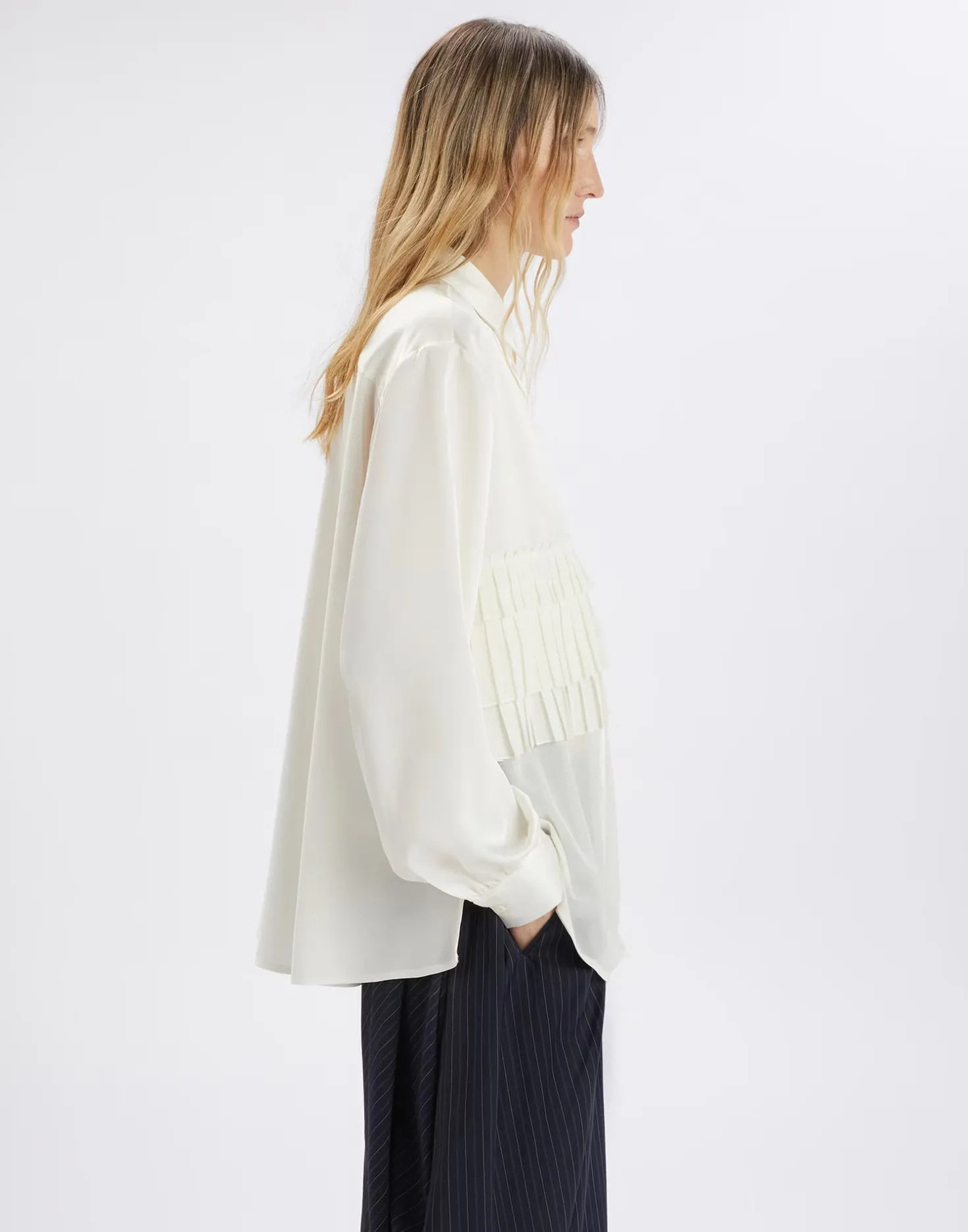 Meryl White Pleated Ruffled Shirt