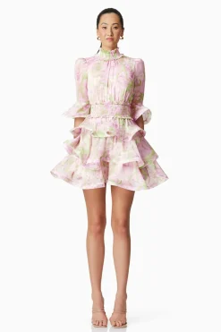 Morgan Floral Tiered Mini Dress in Pink