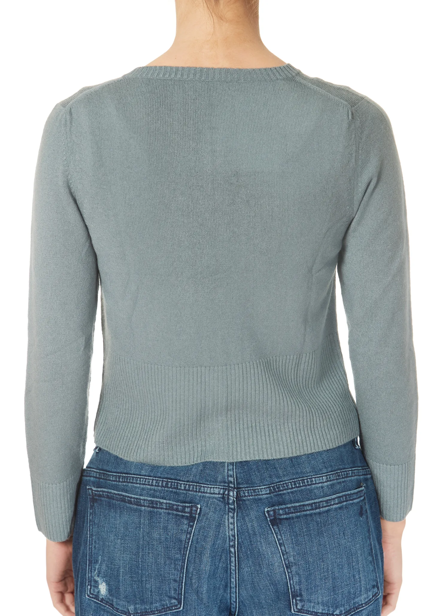 Short Ribbed 'Clay Green' Cashmere Cardigan