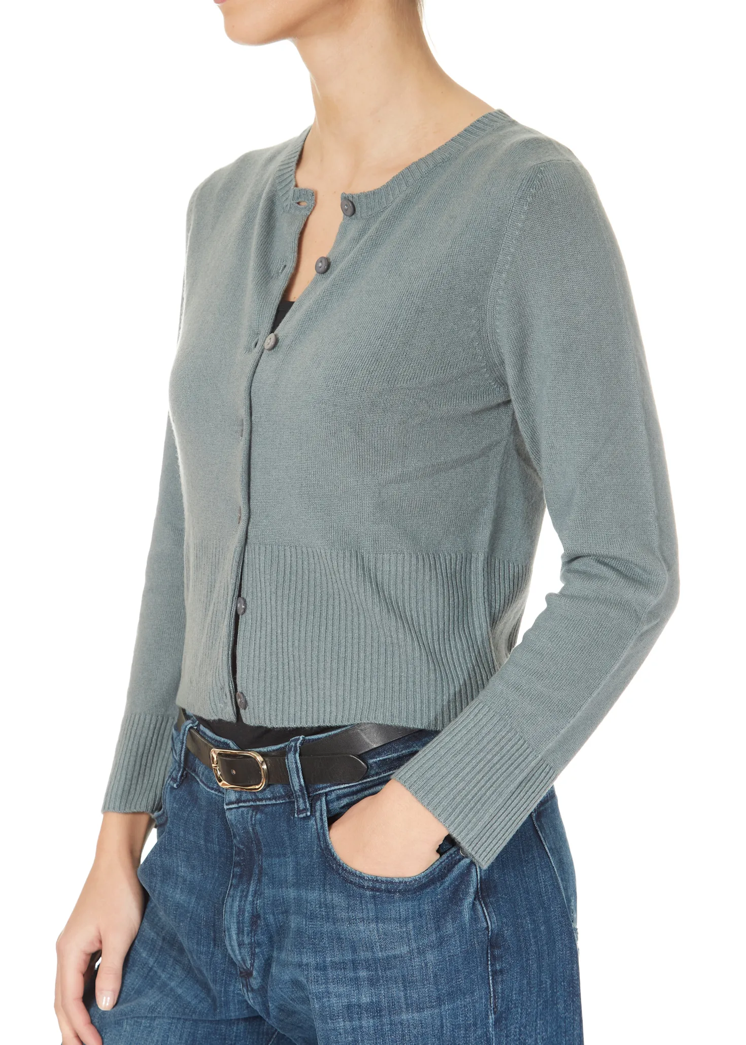 Short Ribbed 'Clay Green' Cashmere Cardigan