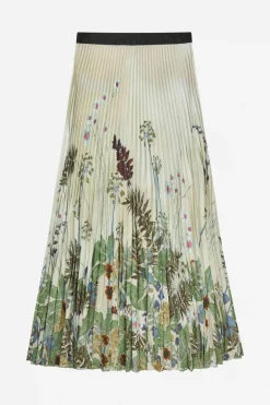 Taulla Creme Print Pleated Skirt