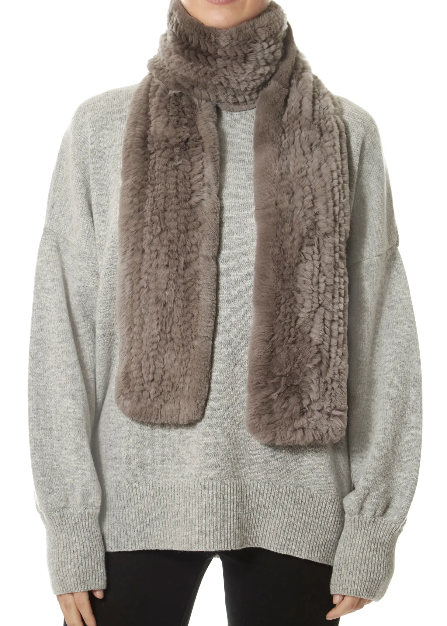 Taupe Grey 'Open' Real Rex Rabbit Fur Scarf