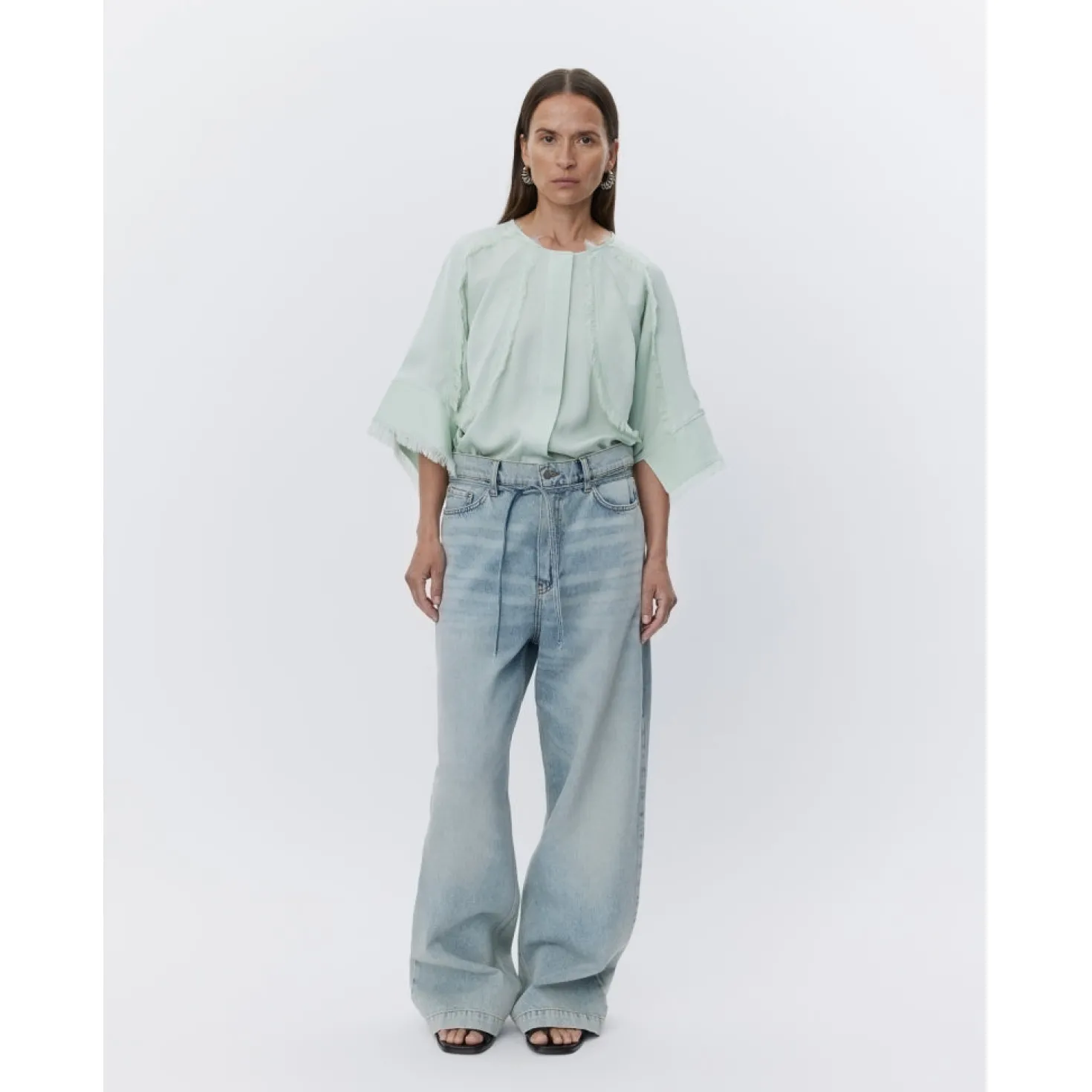 Zelie Green Lily Fringe Crepe Shirt